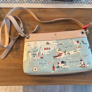 Spartina 449 Coastal Map Northeastern Crossbody Bag - Tan and Blue
